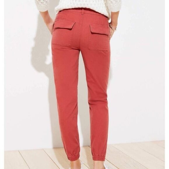 Loft Ann Taylor Utility Jogger Tapered Trouser Pants High Waisted Red Pink 4 - Picture 2 of 11